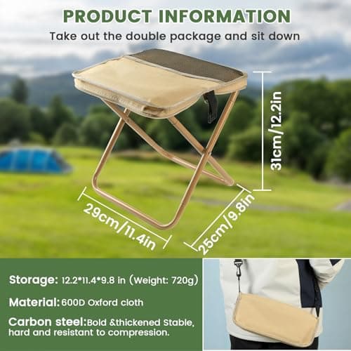 MGUOXA Portable Folding Stool 2-in-1 Camping Chair with Sling Bag Lightweight 12inch /264lbs Load Collapsible Stool Seat for Adults Camping Fishing Hiking BBQ Travel Rest（Yellow） - Thumbnail 2
