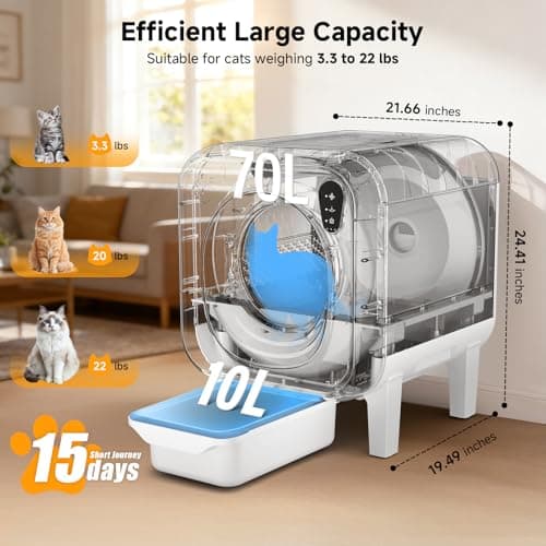TOPNOTCH GENERAL Self Cleaning Litter Box, Extra Large Automatic Cat Litter Box Self Cleaning for Multiple Cats, App Control, Safety Protection, Ultra-Quiet,Includes Trash Bags,White - Thumbnail 6