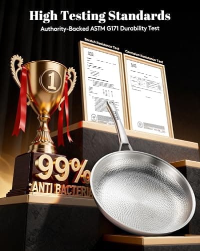 VEDNHOL Titanium Pan, 12 Inch Pure Titanium Hammered Pro frying pan with Lid, Non-Toxic Skillet for Cooking, PFAS/PFOA/PTFE Free Cookware, Dishwasher&Oven Safe, Kitchen Induction Compatible - Thumbnail 5