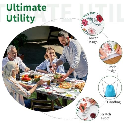 Nimalpal Picnic Table Cover with Bench Covers and Bag - Outdoor Camping Accessories Waterproof Camping Tablecloth with Elastic Edges Fitted Rectangle Tables and Seats - Thumbnail 4
