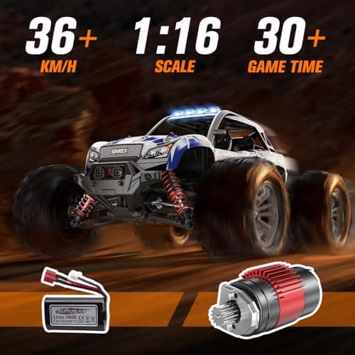 SIMREX 1/16 Scale Hobby RC Car, 36 KPH High-Speed 4WD RC Truck, 2.4 GHz Remote Control Car, All-Terrain Electric Vehicle, 4X4 Remote Contral Moster Truck for Kids and Adults - Thumbnail 2