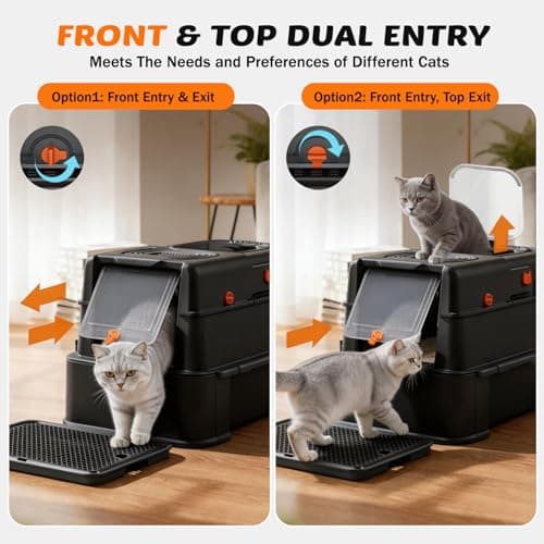 Stainless Steel Litter Box with Lid: XL Extra Large Cat Litter Box for Big Cats, Enclosed Kitty Litter Boxes with Drawer, High Sided Metal Cat Box with Scoop, Front & Top Entry, Odor Free, Non-Stick - Thumbnail 4