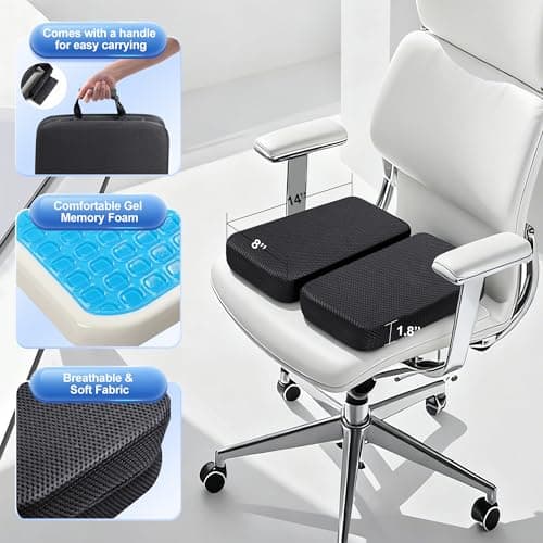 SCOMEE Gel Memory Foam Seat Cushion with Washable Cover Non-Slip Thick Chair Cushion with Portable Handle & Storage Pocket Adjustable Chair Pad for Long Sitting (Black) - Thumbnail 6