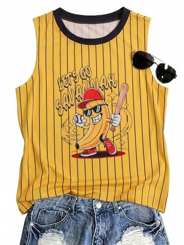 Baseball Tank Tops for Women - Game Day Shirt Graphic Sleeveless Shirts Sport Fans Baseball Mom Tees Yellow - Image 1