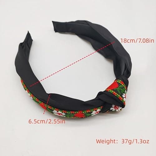 EENSYWEENSY 2 Pack Embroidered Floral Knotted Headbands, Vintage Boho Jacquard Fabric Ribbon Hair Accessory - Thumbnail 3