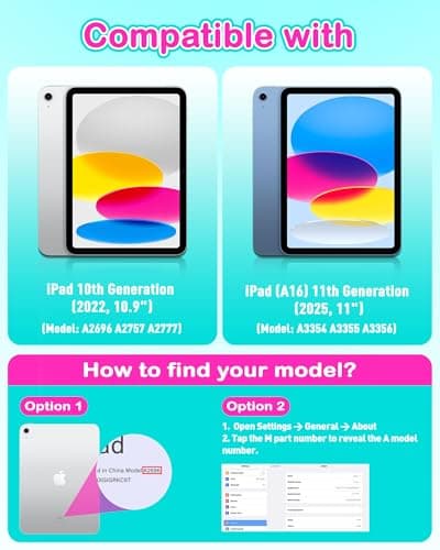 YIHE Shockproof Kids Case for iPad (A16) 11th Generation 11 Inch 2025/ iPad 10th Generation 10.9 inch 2022, Durable Protective Cover with Built-in Screen Protector & Stable Stand, Cyan Pink - Thumbnail 2