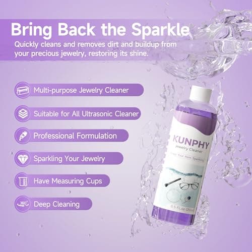 kunphy Upgraded Jewelry Cleaner, New Plant Formula for All Ultrasonic Cleaners, Enhanced Cleaning Effect, Multi-Purpose Glasses cleaner for Silver, Gold, Rings, Diamond and Eyeglass(8.5 oz, 250 ml) - Thumbnail 2