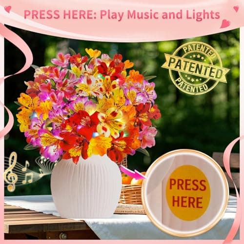 3D Pop Up Mothers Day Cards, Mother's Day Card, Paper Bouquet Birthday Greeting Card with Music & Colorful Lights, 12 Inch Life Sized Forever Flower Bouquet Mother's Day Cards for Women Mom Grandma - Thumbnail 2
