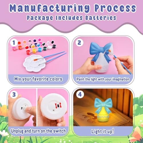 ASIOWELY Paint Your Own Ribbon Bow Lamp Kits,Arts and Crafts Supplies for Kids Toys Ages 4-6-8-12,DIY Art Night Light Painting for Girls Ages 5-10,Birthday Gifts for 3-12+ Year Old Toddler Teens Adult - Thumbnail 2