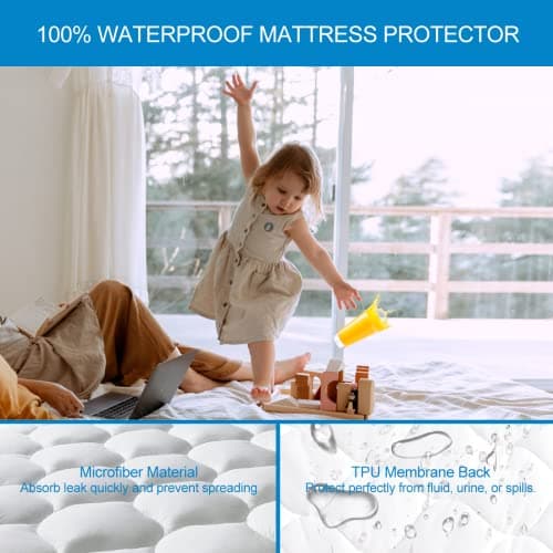 California King Size Quilted Fitted Waterproof Mattress Pad, Premium Hollow Material Filling Mattress Protector, Breathable, Quiet, Cooling, Machine-Washable Mattress Cover with 21” Deep Pocket - Thumbnail 3