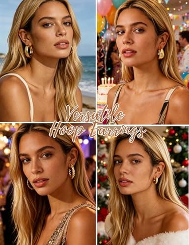 36 Pairs Chunky Gold Hoop Earrings Set for Women, Gold Plated Lightweight Open Twisted Earring Multipack, Thick Big Heart Bow Stud Hoops Earring Stack for Gift - Thumbnail 4