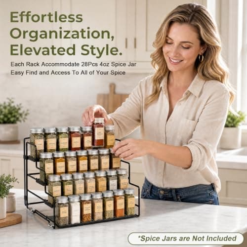 KITREPAION Spice Rack Organizer for Cabinet, Tiered Adjustable Spice Shelf Organization, Metal Seasoning Rack for Kitchen Countertop Cupboard Pantry, Raised Edge Anti-Slip Design for Jars and Bottles - Thumbnail 3