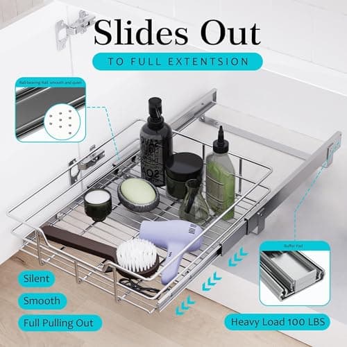 Pull Out Cabinet Organizer 15" W X 22" D, Slide Out Drawers For Kitchen Organizers and Storage, Pull Out Drawers For Cabinets Capacity Heavy Duty Caddy, Cabinet Shelves Chrome-Plated, Bathroom Pantry - Thumbnail 3