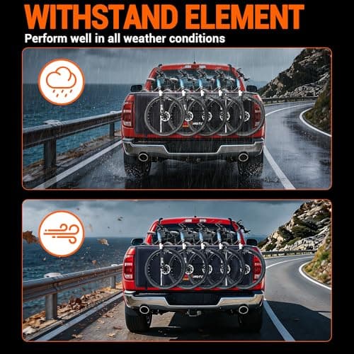 MNJ MOTOR Tailgate Bike Pad, Pickup Truck Tailgate Pad Carry 5 Mountain Bikes Tailgate Cover Tailgate Protection Pad with Reflective Strips Tool Pockets and Rear Camera Opening - Thumbnail 3