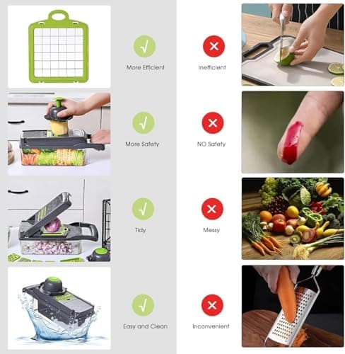 LSLCQW Vegetable Chopper: 16 in 1 Food Chopper - Onion Vegetable Slicer Cutter Dicer, Veggie Cutter with Container, 7 Blades, Kitchen Gadgets for Carrot Salad Garlic Potato Slicer (Grey) - Thumbnail 6