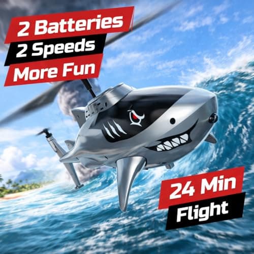 DEERC Remote Control Helicopter for Kids and Adults, RC Shark Helicopter with Altitude Hold, One Key Takeoff/Landing, LED Lights, 2 Batteries, 24 Min Flight Time, Indoor Flying Toy Gift - Thumbnail 4