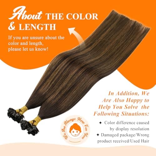 Sunny Hair 20inch U Tip Hair Extensions Human Hair Radiate Vitality K Tip Hair Extensions Human Hair Balayage Dark Brown Ktip Human Hair Extensions for Party 50g - Thumbnail 6