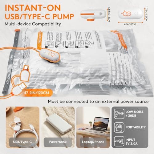 16 Packs Vacuum Seal Bags with USB/Type-C Pump, 3 Sizes Travel Vacuum Storage Bags for Clothing, Vacuum Packing Bags for Closet Organization, Bedding & Seasonal Storage - Thumbnail 2