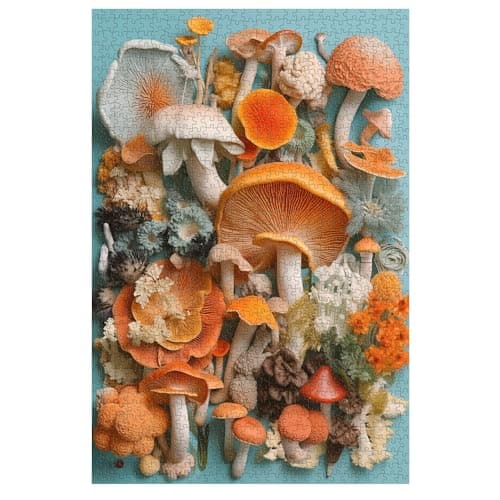 PPuzzling 1000 Piece Mushroom Puzzle for Adults, Nature Plant Jigsaw Puzzle, Colorful Wild Fungi Art Puzzle as Home Wall Decor - Image 1