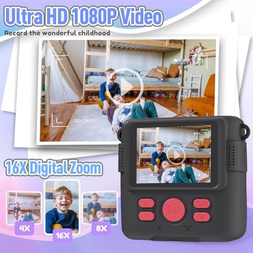 ESOXOFFORE Kids Camera Instant Print, Christmas Birthday Gifts for Kids Age 3-12, Selfie Digital Camera with 1080P Videos,Toddler Portable Travel Cameras Toy for 4 5 6 7 8 9 Year Old Boys Black - Thumbnail 4