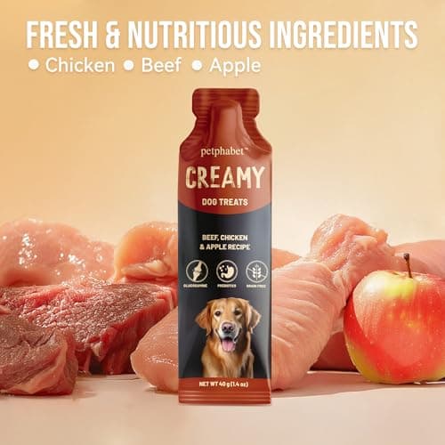 PETPHABET Lickable Squeeze Treats for Dogs, Creamy Puree Dog Food Meal Topper, Puppy Pouch Treats for Training and Enrichment, Healthy Beef Chicken & Apple Recipe (11.2 oz / 8 Pack) - Thumbnail 3