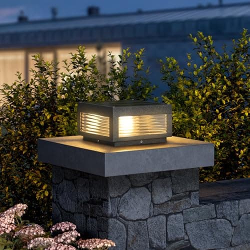 PAKEDANDUN Solar Post Lights, 9.84'' Pillar Lamp Posts IP54 Waterproof Modern Column Lamps Dusk to Dawn 3000K LED Square Lanterns for Patio Porch Fence Garden Driveway Decoration - Thumbnail 6
