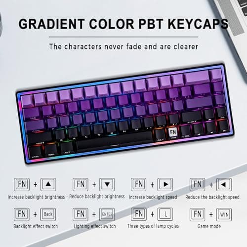 Taramico Mechanical Gaming Keyboard 65% Wired, Magnetic Switch Hot Swappable RGB Backlit, 68-Key Compact Mini Keyboard with Blue Switch, Detachable USB-C Cable for PC Mac Gamer - Thumbnail 5
