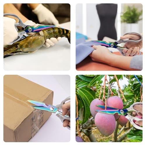 CGBE Kitchen Scissors, Multi-Purpose Kitchen Shears, Heavy Duty Dishwasher Safe Food Scissors for Chicken, Poultry, Fish, Meat & Herbs with Non-Slip Grips - Sliver Colorful - Thumbnail 4