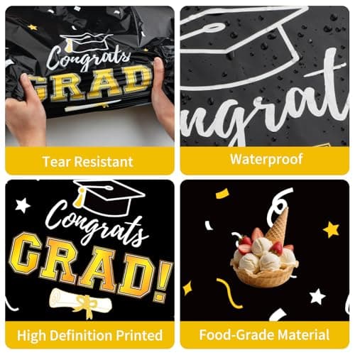 Labrostar Graduation Decorations 2026 Graduation Tablecloths Congrats Grad Table Cover 54"x108" for Class of 2026 Graduation Party Decorations Supplies 3Pcs Black - Thumbnail 3