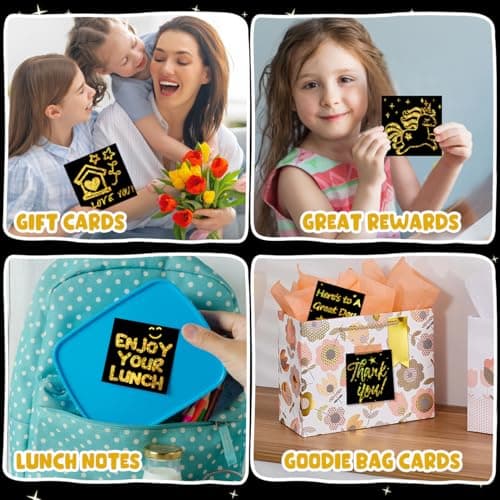 ZMLM 165 Pcs Rainbow Scratch Paper Art Notes - Crafts for Kids Ages 4-8, Classroom Prizes, 1st 2nd 3rd Grade School Activity Bulk, Student Gifts from Teacher(Gold Holographic) - Thumbnail 5