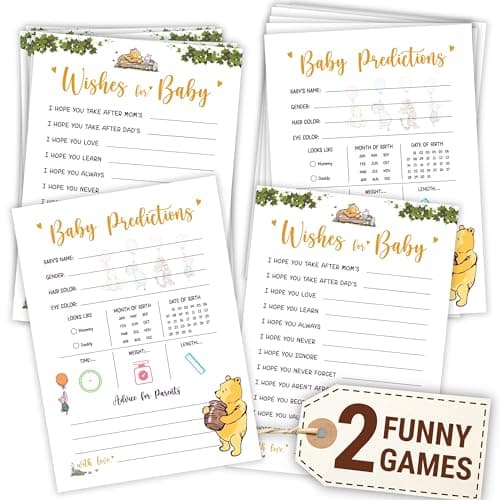 WOODAMORE Baby Prediction Cards - 30 Double-Sided Winnie Well Wishes Card, Guess The Due Date Classic Pooh Baby Shower Games for Gender Reveal Party Decorations - Image 1