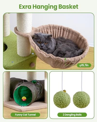 Cat Tree Tower for Large Cats Adult - 60 Inch XXL Sturdy Heavy Duty Extra Wide Scratching Posts (φ4.4in) Condo - Indoor Big Cat House Hammock Perch - XL Wood Multi Level Feline Pet Bed Trees Houses - Thumbnail 4