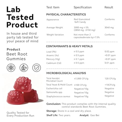 Beet Root Gummies – Beetroot Gummies for Circulation, Heart & Blood Pressure Support, Nitric Oxide Beets Gummies with Grape Seed, L-Theanine for Calm Mood, Sugar-Free Vegan, 30:1 Extract, 60 Count - Thumbnail 3