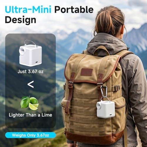 Portable Mini Air Pump for Inflatables, 4.5 kPa 2400mAh Air Mattress Pump Electric with Camping Light and 5 Nozzles, USB Rechargeable Quick Inflate Deflate for Pool Floats Camping Beach Travel - Thumbnail 5