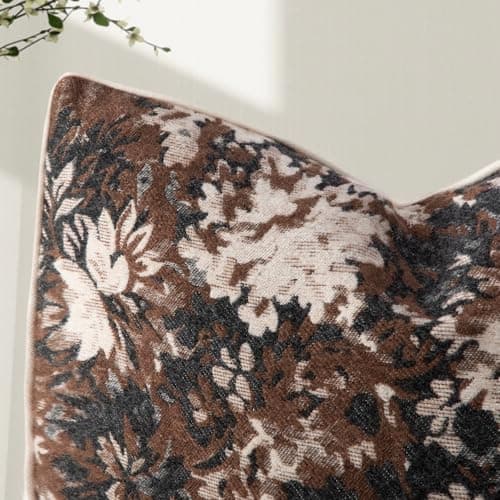 Haguko Pack of 2 Vintage Floral Throw Pillow Covers 20x20 Tapestry Chenille Soft Decorative Farmhouse Square Accent Pillow Cases for Couch Bedroom Living Room Home Decor, Coffee Brown - Thumbnail 3