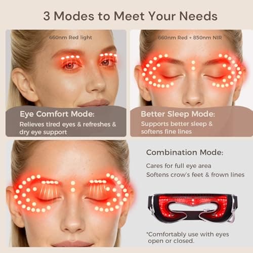 Red Light Therapy for Eyes, Under Eye Red Light Eye Mask for Fine Lines Eye Bags, 3 Modes Face Mask Device, Infrared Light Therapy for Dark Circles, Visual Wellness, Eye Fatigue, Jet Lag - Thumbnail 5