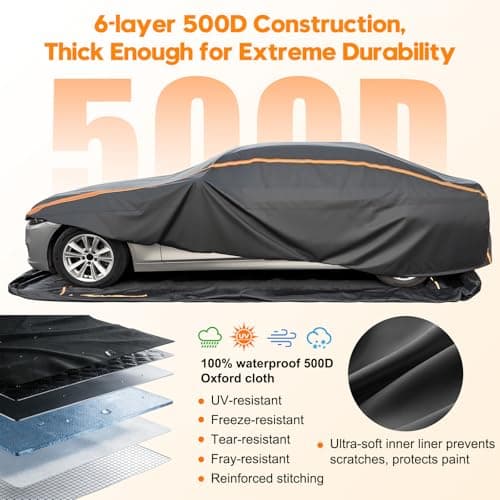 Patented Fully Enclosed Car Cover Waterproof All Weather 2-in-1 for Chevrolet Tahoe,Toyota Sienna,GMC Yukon,Lexus TX Automobiles Universal Fit SUV/MPV Length 202-212 Inch Exterior Covers 6-Layer 500D - Thumbnail 4