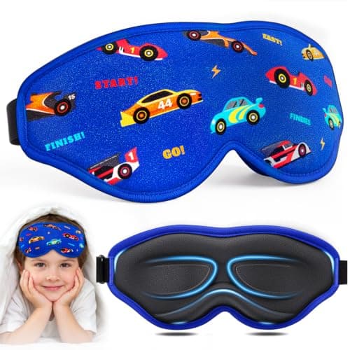 BeeVines Kids 3D Contoured Sleep Mask, 100% Blackout Sleeping Eye Masks for Boys, Pressure-Free Memory Foam Cushioned Eye Cover, Adjustable Strap, for Travel Gifts (Racing Car) - Image 1