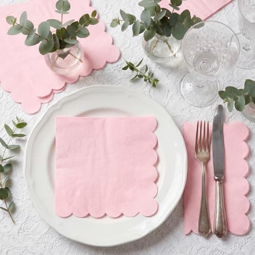 NatNarr 120 Pcs Cocktail Napkins Pink Mothers Day Paper Napkins Light Pink Dessert Beverage Napkin Cute Scalloped Party Napkin for Baby Bridal Shower, Birthday, 5 x 5 Inch - Thumbnail 6