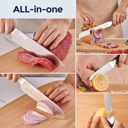 Topfeel 6Pcs Kitchen Knife Set with In-Drawer Bamboo Knife Organizer- 3.5-8 Inch Set Kitchen Knives German High Carbon Stainless Steel Sharp Knife, Knives Set for Kitchen with Ergonomic Handle - Thumbnail 6