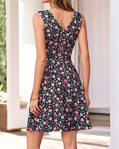 BTFBM Womens Summer Dresses 2026 Spring Casual Sleeveless Floral Knit Flowy A-Line Mini Dress Pockets Beach Sundress(Floral Navy Blue Multi, Medium) - Thumbnail 3