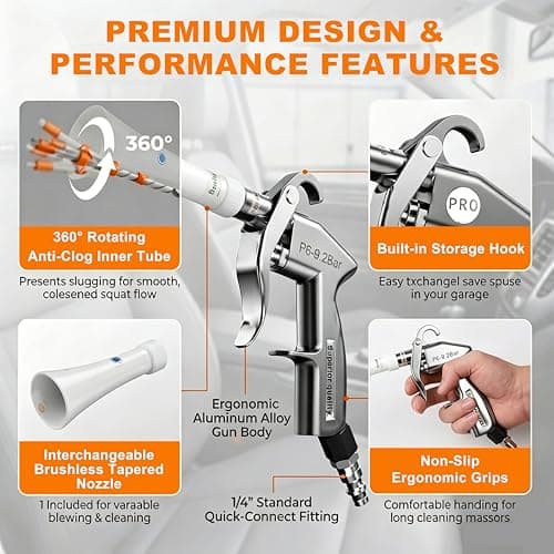 Duriumon Tornado Car Cleaning Gun with Adjustable Air Flow Nozzle, Air Blower Gun for Car Detailing, High Pressure Dry Cleaning Gun Quickly Blasts Dust & Dirt Works with Air Compressor - Thumbnail 4