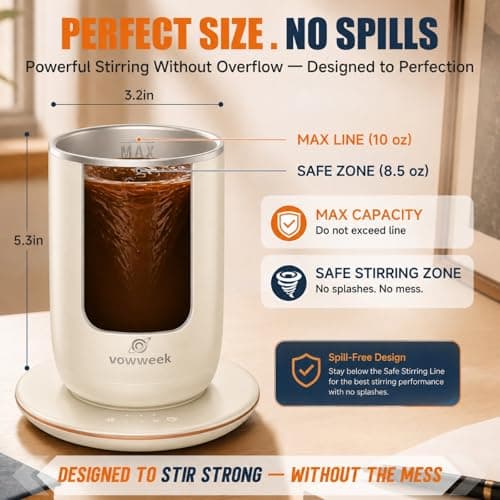 Self Stirring Coffee Mug, 10 oz Heated Mug with Magnetic Stirring, White - Thumbnail 4
