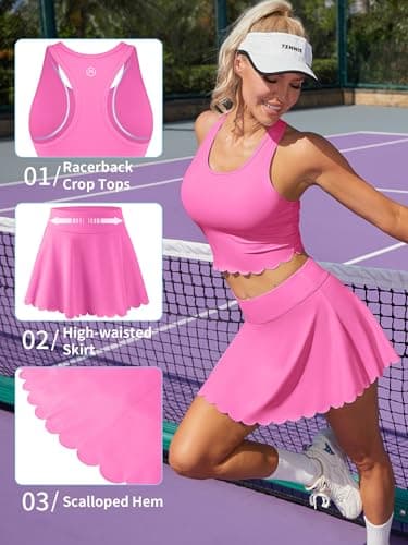 ATTRACO Hot Pink Tennis Outfits Scalloped Golf Dress Tennis Skirt Set for Women with Pockets M - Thumbnail 5