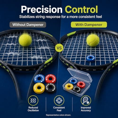 PHX Grove 6-Pack Tire-Shaped Tennis Racket Vibration Dampener - Shock Absorbers for Racquet Strings, Reduces Vibration, Noise and Arm Strain for Pain Relief - Durable Rubber, Easy to Install - Thumbnail 4