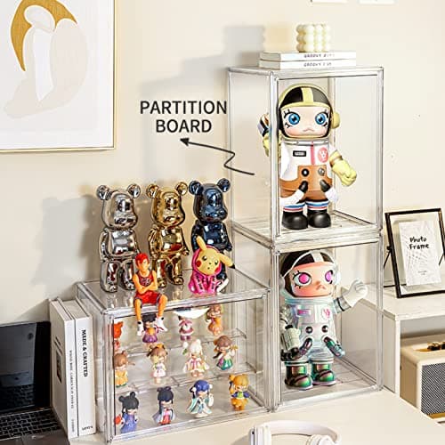 Attelite Clear Acrylic Display Case,3 Tier Display Shelf with 2 Movable Plate, Stackable Protection Showcase for Action Figures, Display Storage Box Countertop with Magnetic Door - Thumbnail 4