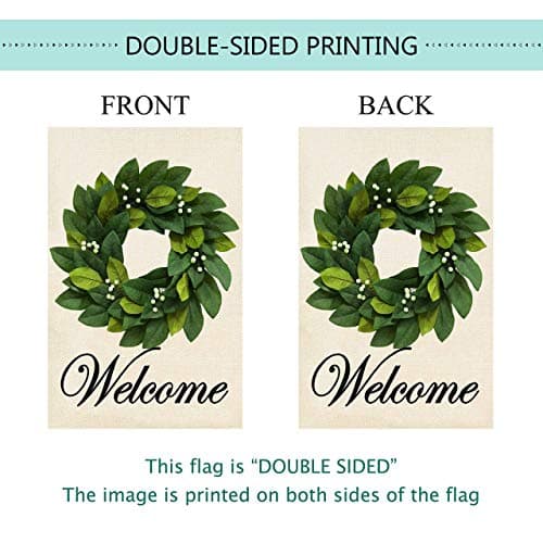 Baccessor Spring House Flag Wreath Garden Flag Magnolia Leaves Welcome Large Yard Flag 28 x 40 Inch Double Sided Burlap Summer Outside Decor - Thumbnail 4