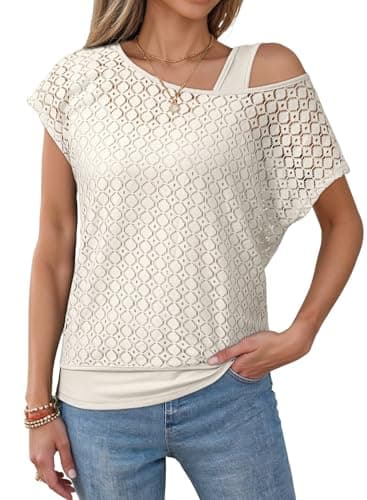 Dokotoo Boho Womens Spring Cute Tops for Women Crochet Shirts Casual 2026 Summer Vacation Beach Cruise Outfits Resort Wear Teen Girls Women's Clothing Fashion Casual Tops Dressy Blouses White - Image 1