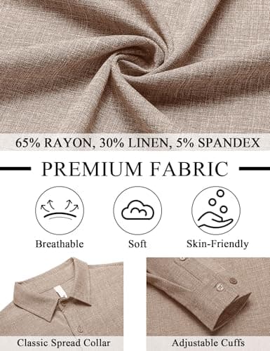 LETSEE Men's Linen Blend Button Down Shirt – Lightweight Long Sleeve Casual Shirt for Beach, Vacation & Wedding Dark Khaki - Thumbnail 5