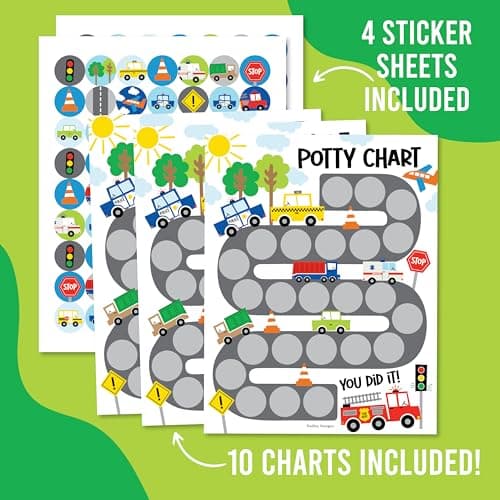 Hadley Designs Potty Training Chart for Toddlers Boys -10 Sticker Potty Chart for Toddlers Boys, 8.5x11" Potty Training Sticker Charts for Toilet Success, Cars Toddler Reward Chart for Kids - Thumbnail 4